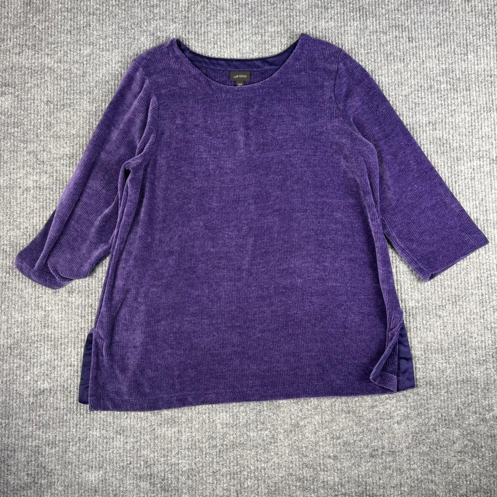 J Jill Wearever Pullover Womens XL Purple Chenille Ribbed Knit 3/4 Sleeve Cozy